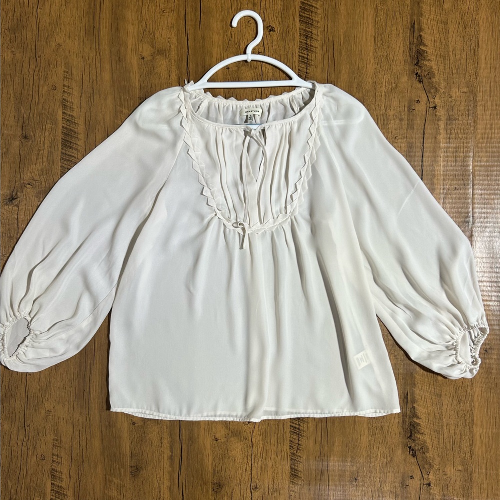 Max Studio Cream Blouse with Ruffle Detail